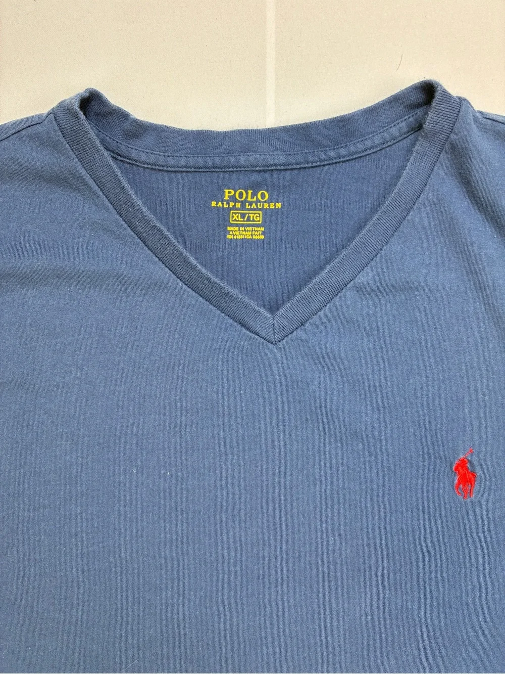 Polo Ralph Lauren Navy V-Neck Tee with Red Polo Emblem